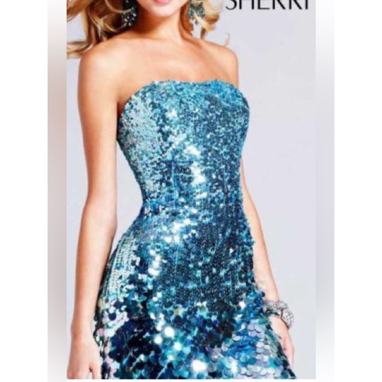 Sherri Hill 100% Silk Full Sequins Strapless Mini Dress Prom Cocktail Size 10